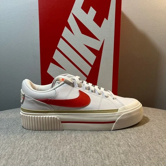 Nike Court Legacy Lift White Gold Red Causal Women Shoe Size 8.5 DM7590-110 - Picture 2 of 11